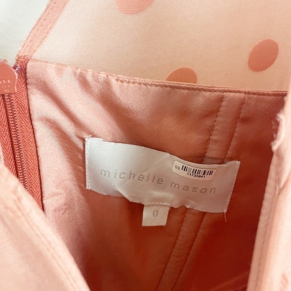 Michelle Mason Polka Dot Plunge Long Sleeve Mini Dress Pink Size 0 Cocktail - Picture 7 of 13